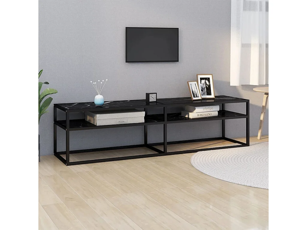 Tv-meubel 160x40x40,5 cm gehard glas zwartmarmerkleurig