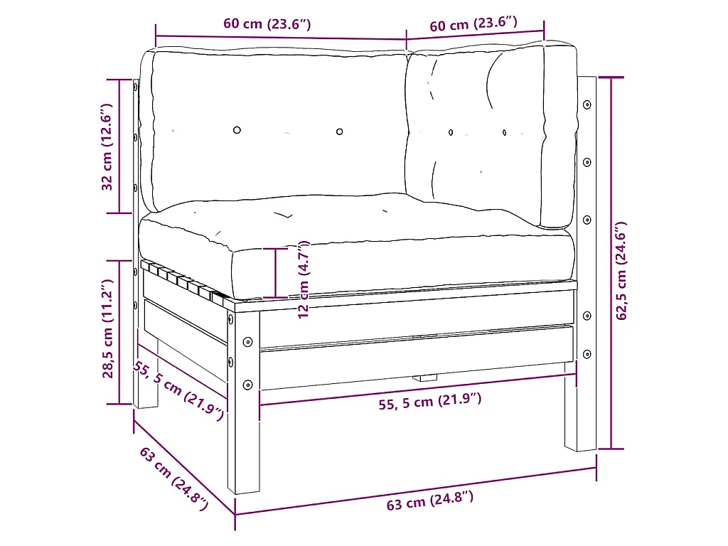Garten-Ecksofa mit Kissen in Creme Massivholz Kiefer