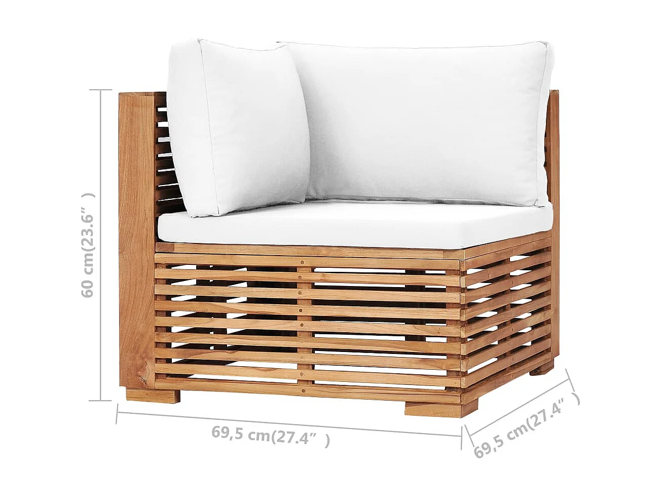 Garten-Ecksofa mit Cremeweißer Auflage Massivholz Teak