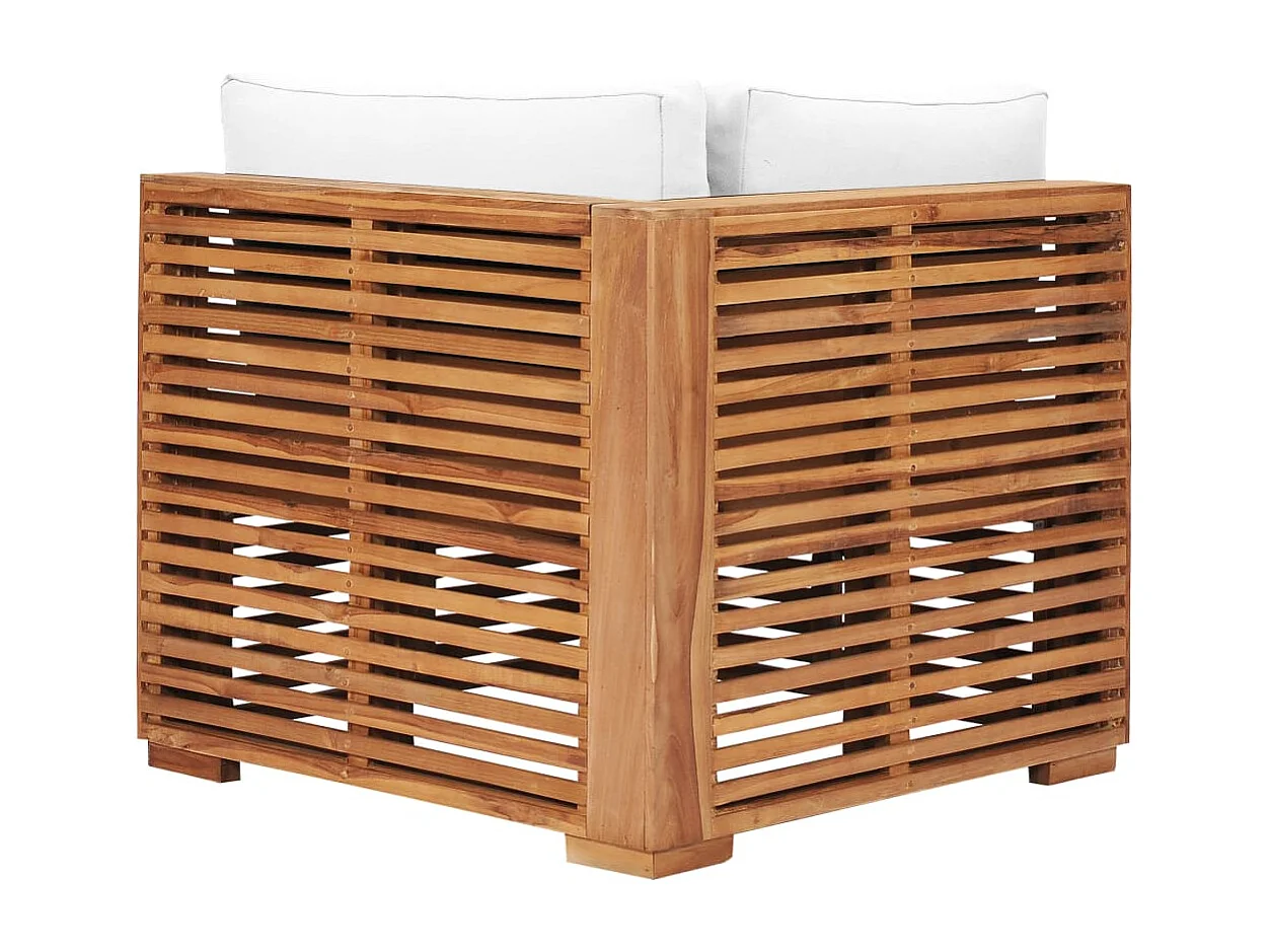 Canapé d'angle de jardin avec coussin crème Bois de teck solide