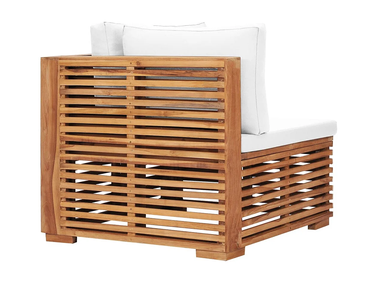 Canapé d'angle de jardin avec coussin crème Bois de teck solide