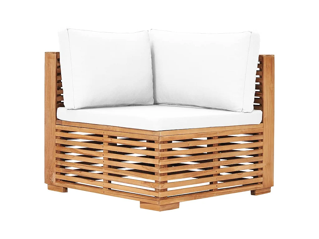 Divano Angolare da Giardino con Cuscino Crema Massello di Teak