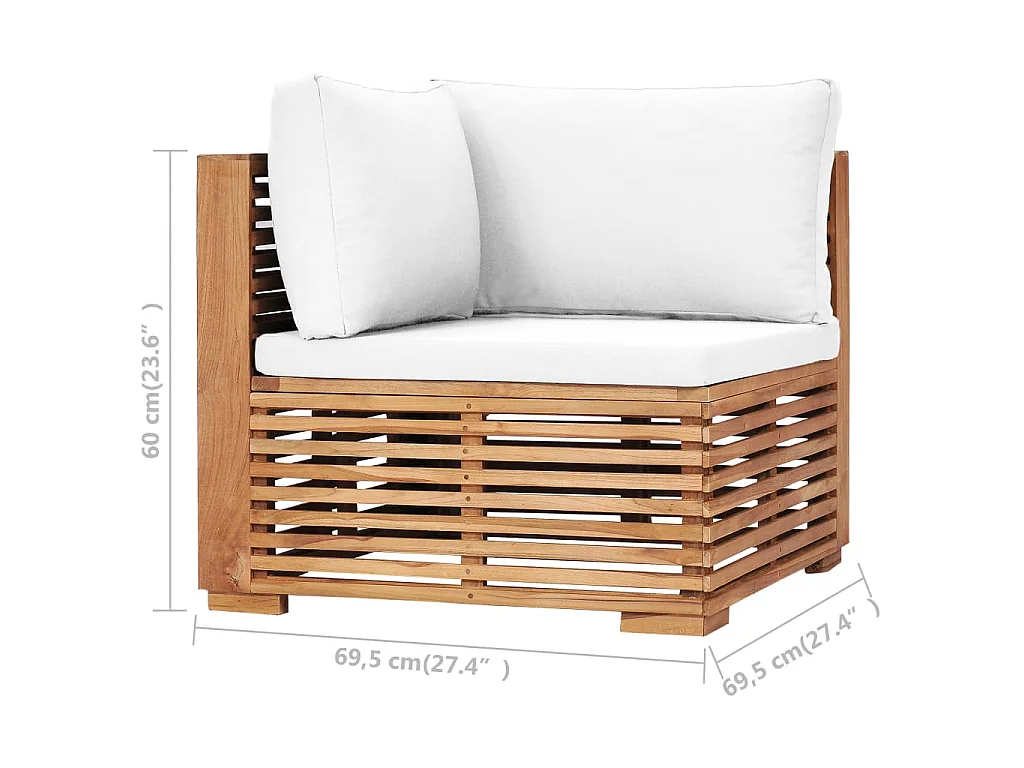 Divano Angolare da Giardino con Cuscino Crema Massello di Teak