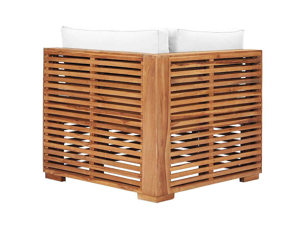 Divano Angolare da Giardino con Cuscino Crema Massello di Teak