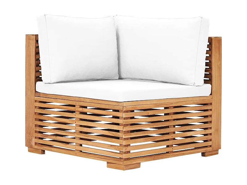 Garten-Ecksofa mit Cremeweißer Auflage Massivholz Teak