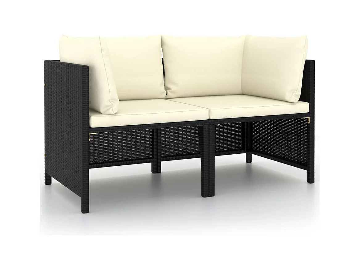 2-Sitzer-Gartensofa mit Kissen Schwarz Poly Rattan