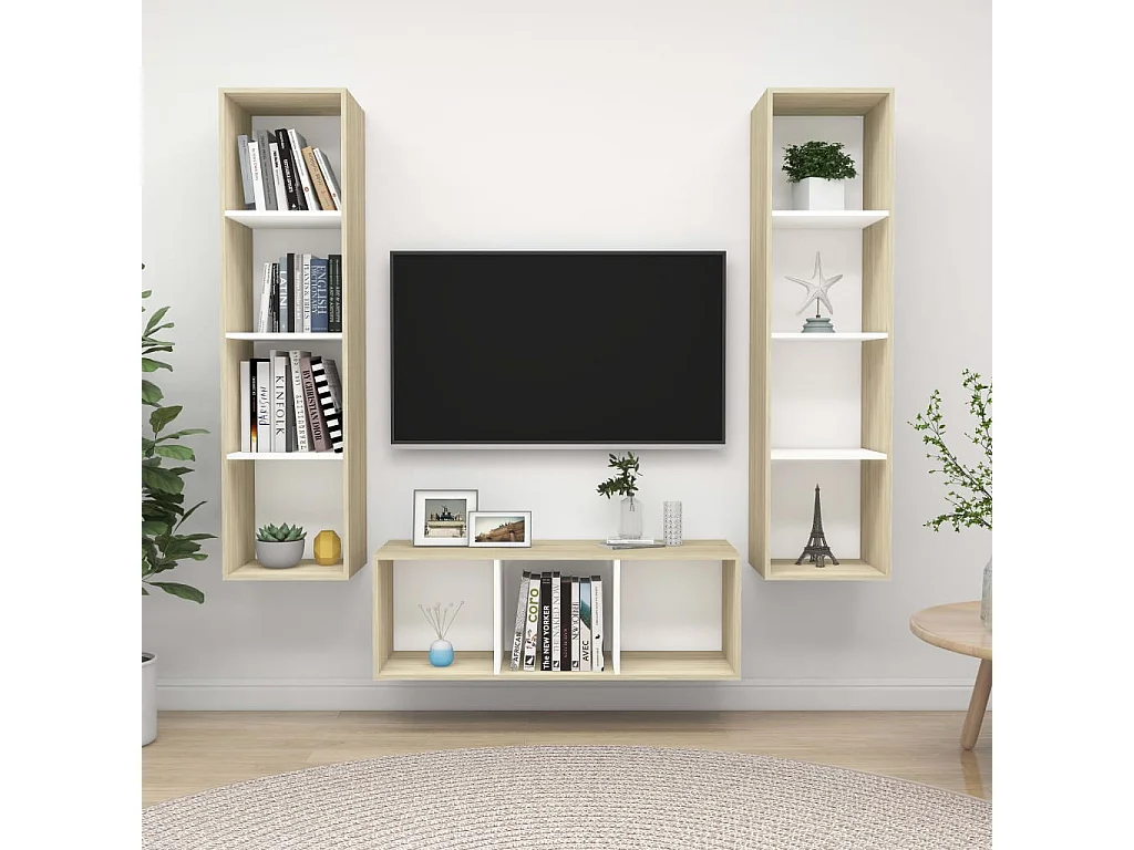 Ensemble de meubles TV 3pcs Blanc chêne sonoma Bois ingénierie