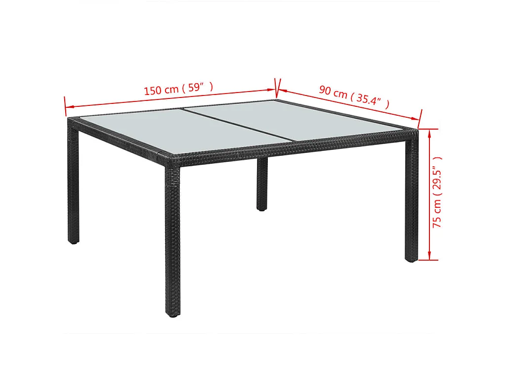 Gartentisch Schwarz 150x90x75 cm Poly Rattan