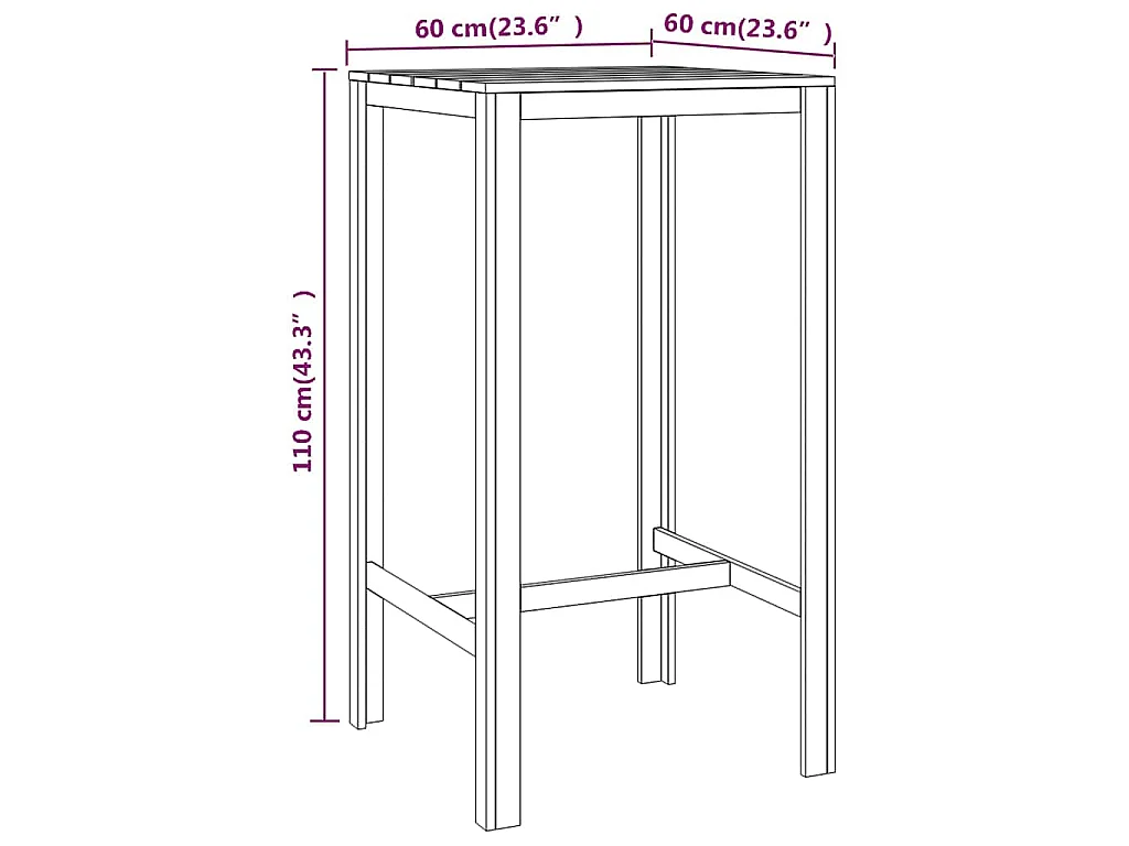 Mesa de bar 60x60x110 cm madeira de pinho impregnada