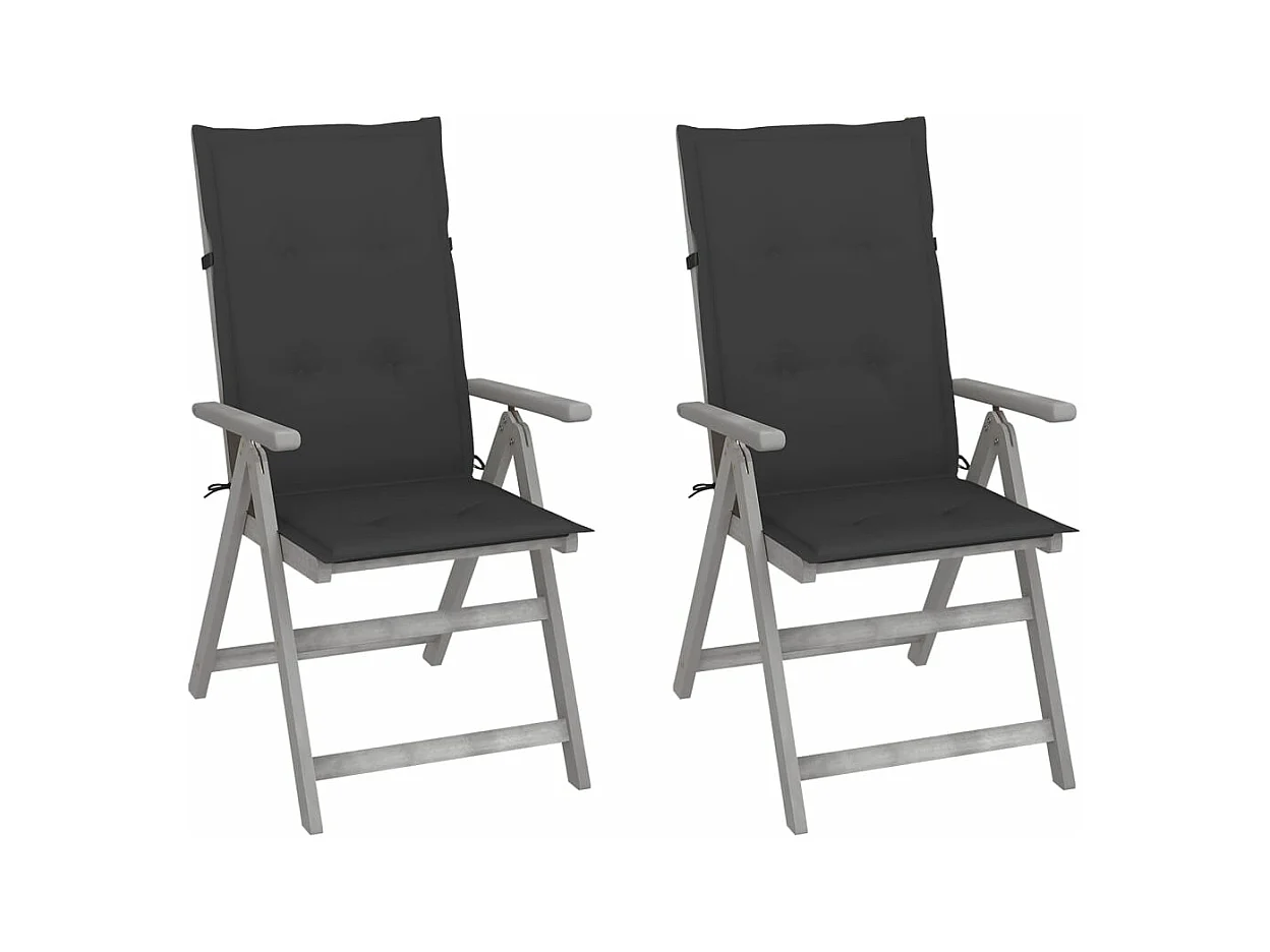 Chaises inclinables de jardin lot de 2 et coussins Bois acacia