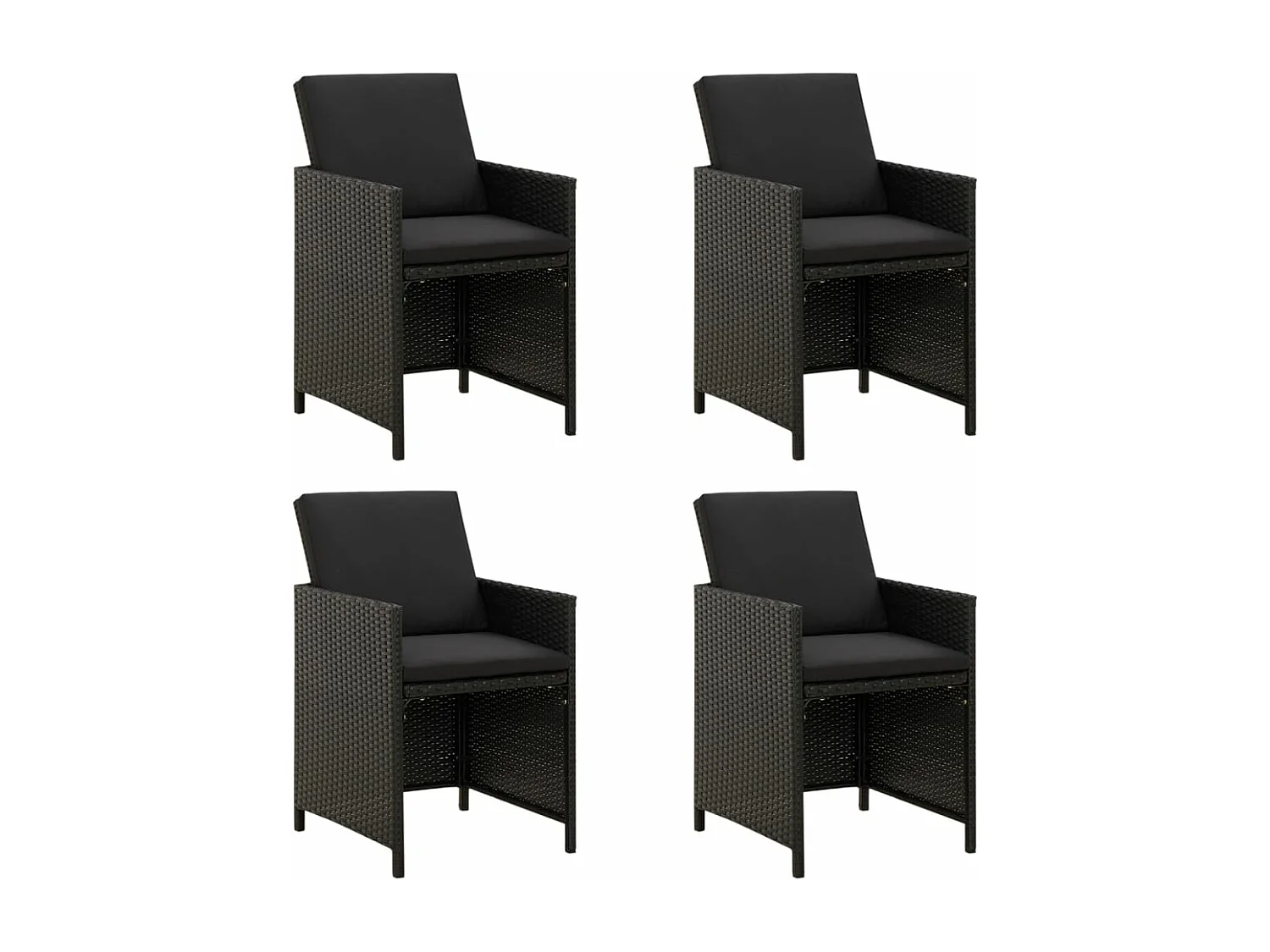 Chaises de jardin avec coussins lot de 4 Résine tressée Noir