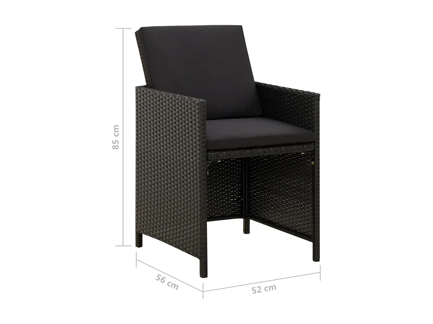 Chaises de jardin avec coussins lot de 4 Résine tressée Noir