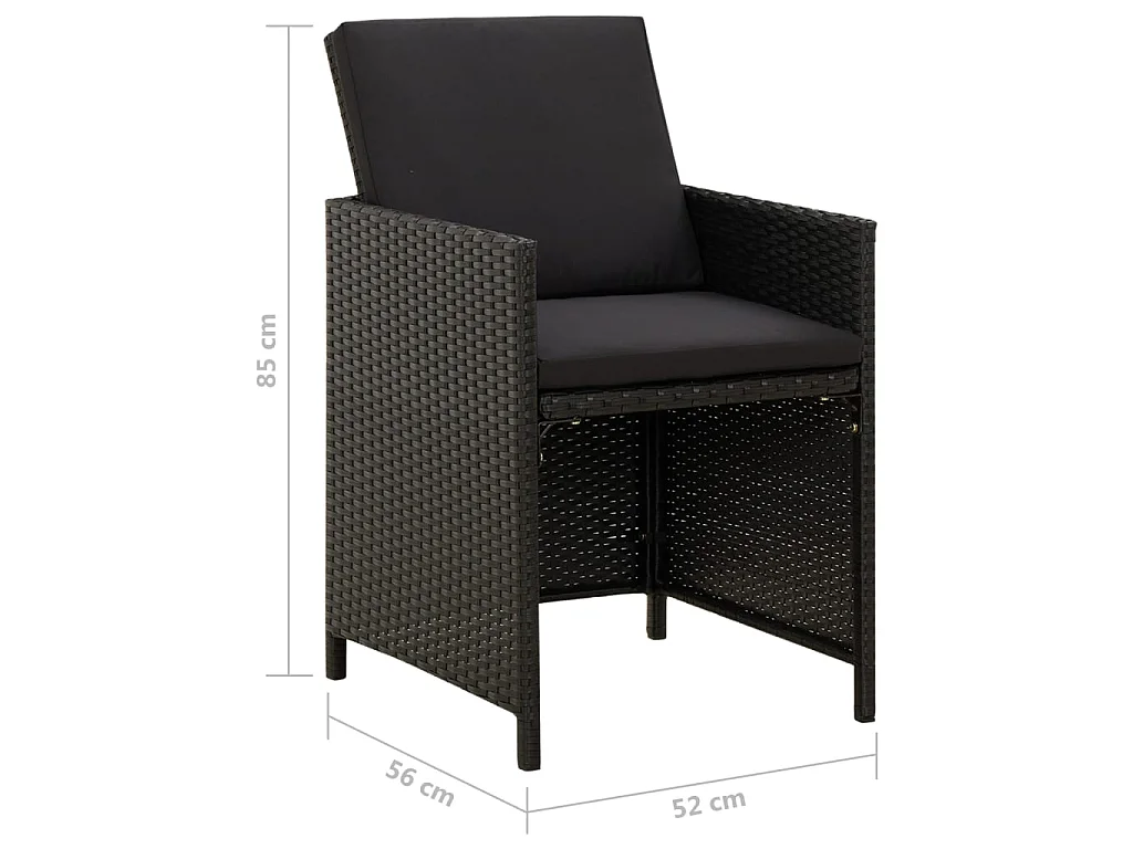 Sedie da Giardino con Cuscini 4 pz in Polyrattan Nere