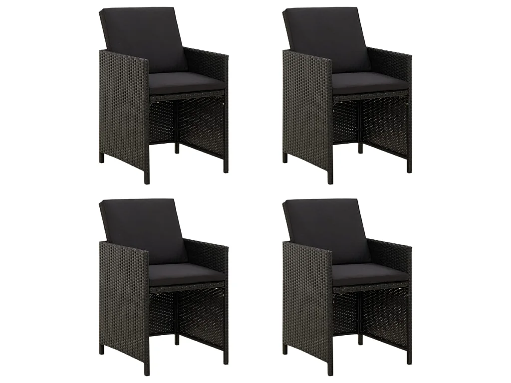 Sedie da Giardino con Cuscini 4 pz in Polyrattan Nere