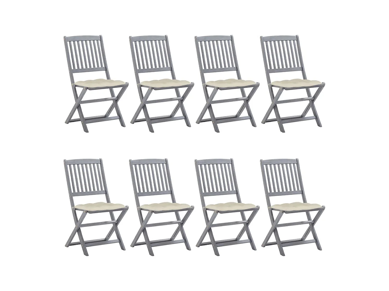 Chaises pliables d'extérieur lot de 8 et coussins Bois d'acacia
