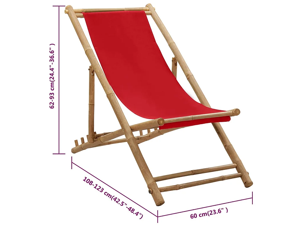 Chaise de terrasse bambou et toile rouge