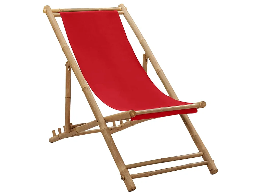 Ligstoel bamboe en canvas rood