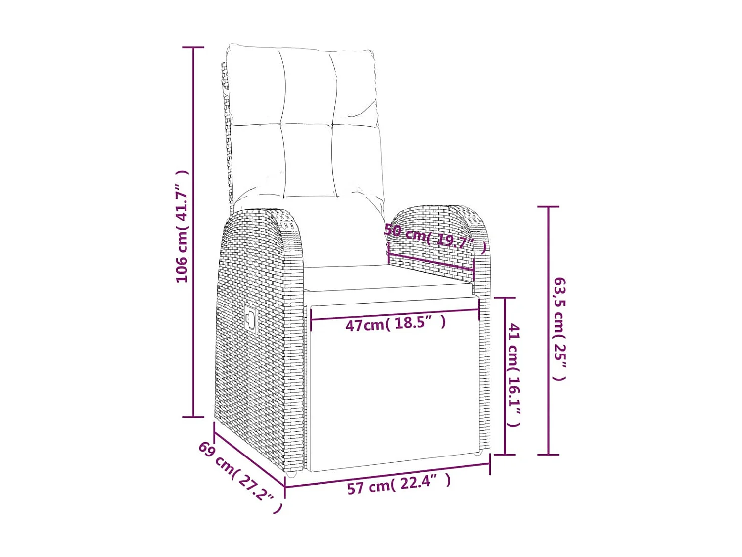Chaises de jardin inclinables coussins lot de 2 Résine tressée