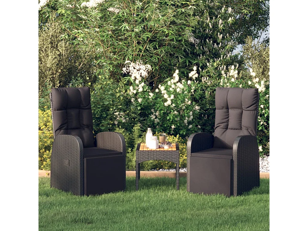 Sedie Reclinabili da Giardino con Cuscini 2pz Nero Polyrattan