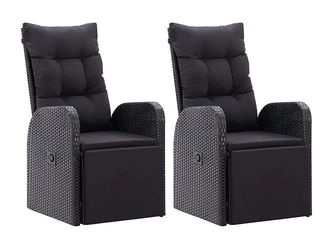Sedie Reclinabili da Giardino con Cuscini 2pz Nero Polyrattan