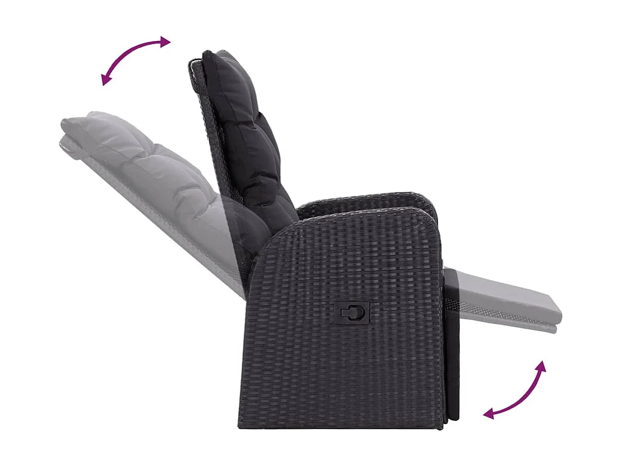 Sedie Reclinabili da Giardino con Cuscini 2pz Nero Polyrattan