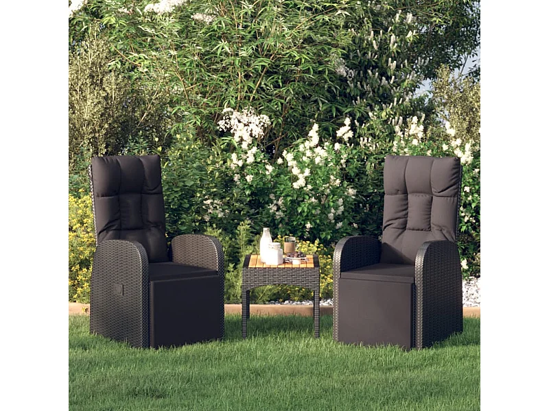 Sedie Reclinabili da Giardino con Cuscini 2pz Nero Polyrattan