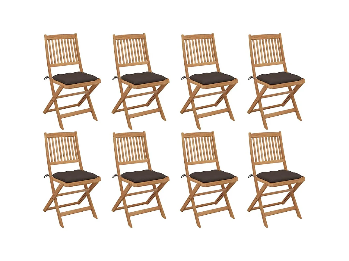 Chaises pliables d'extérieur et coussins lot de 8 Bois d'acacia