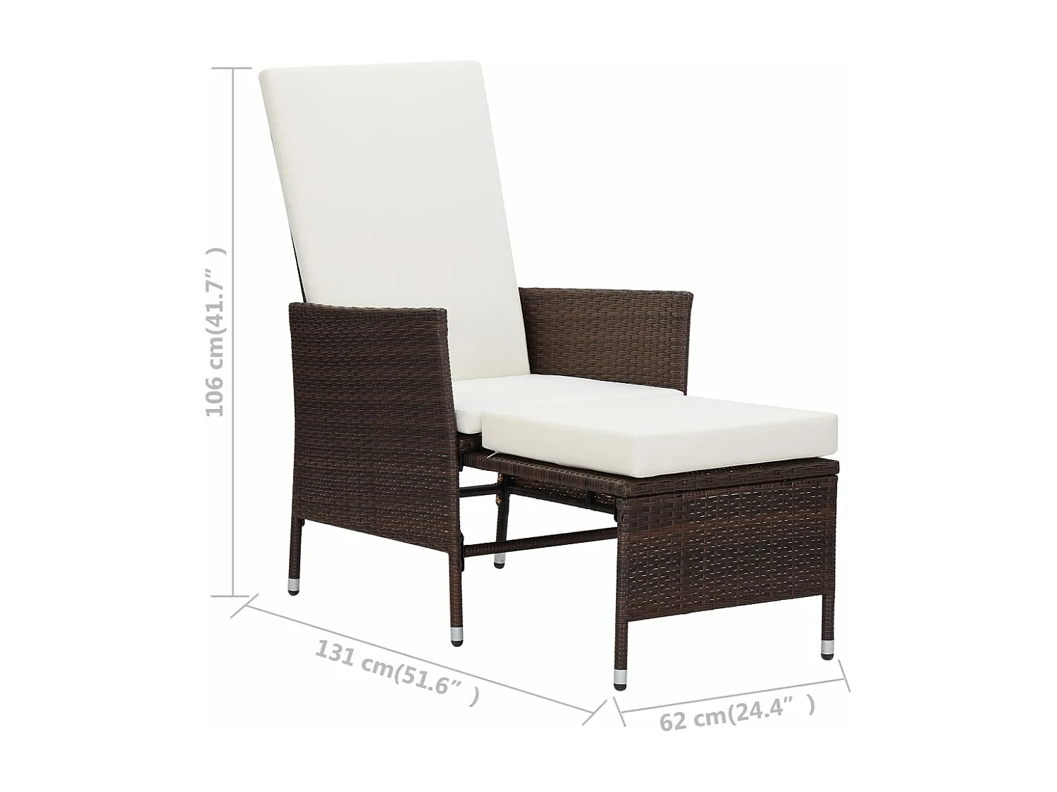 Tuinstoel verstelbaar met kussens poly rattan bruin