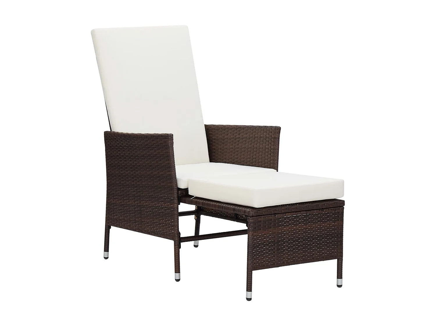 Sillón reclinable de jardín con cojines ratán sintético marrón