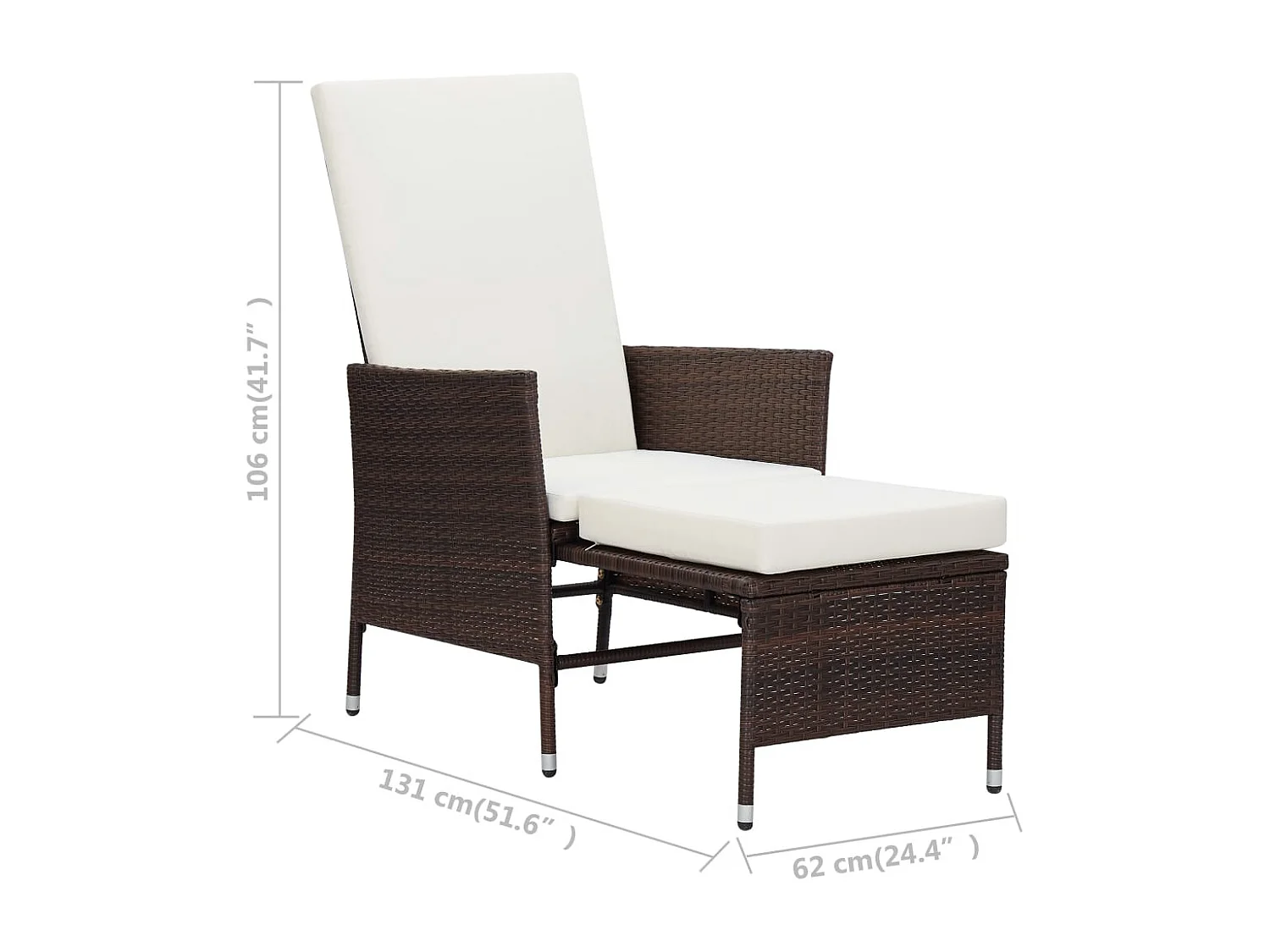 Tuinstoel verstelbaar met kussens poly rattan bruin