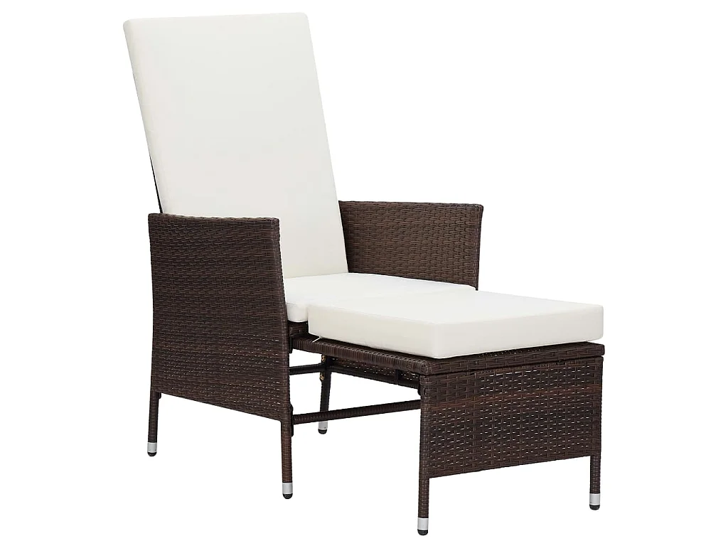 Sedia da Giardino Reclinabile con Cuscino in Polyrattan Marrone