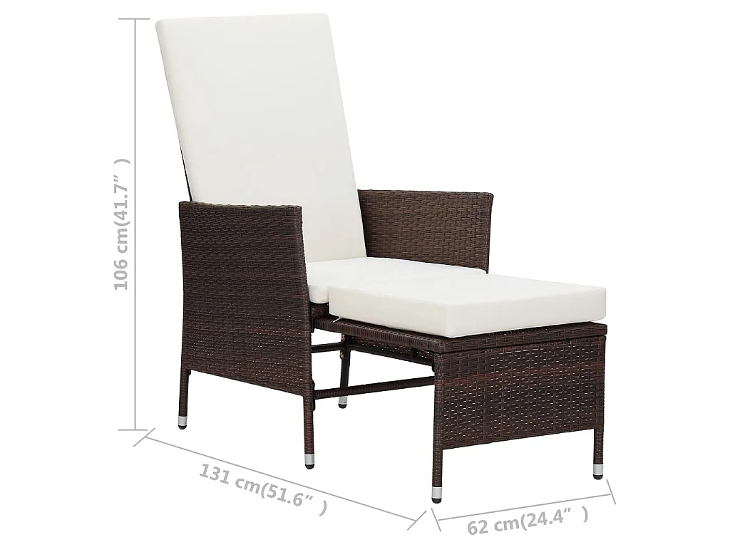 Sedia da Giardino Reclinabile con Cuscino in Polyrattan Marrone