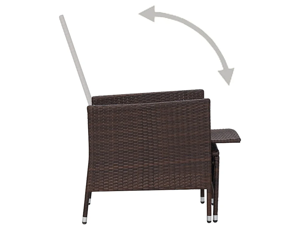 Sedia da Giardino Reclinabile con Cuscino in Polyrattan Marrone