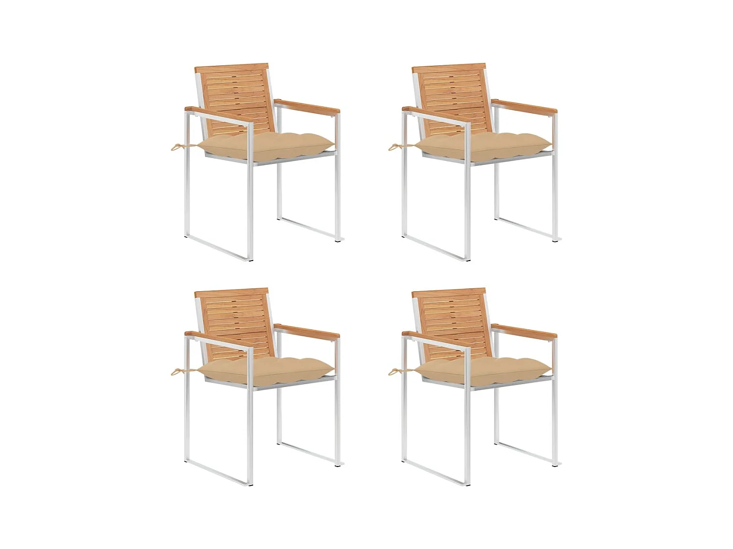 Chaises de jardin lot de 4 avec coussins Bois de teck massif