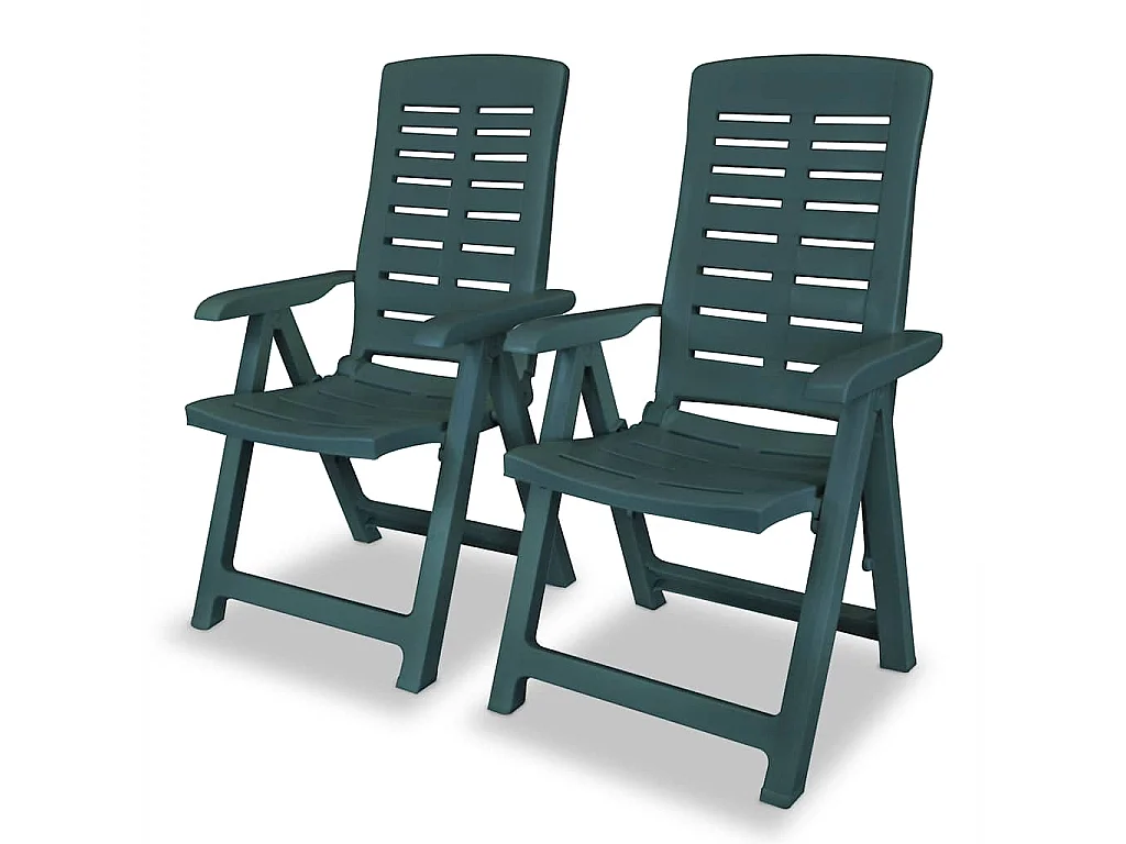 Chaises pliantes inclinables, lot de 2, en plastique vert