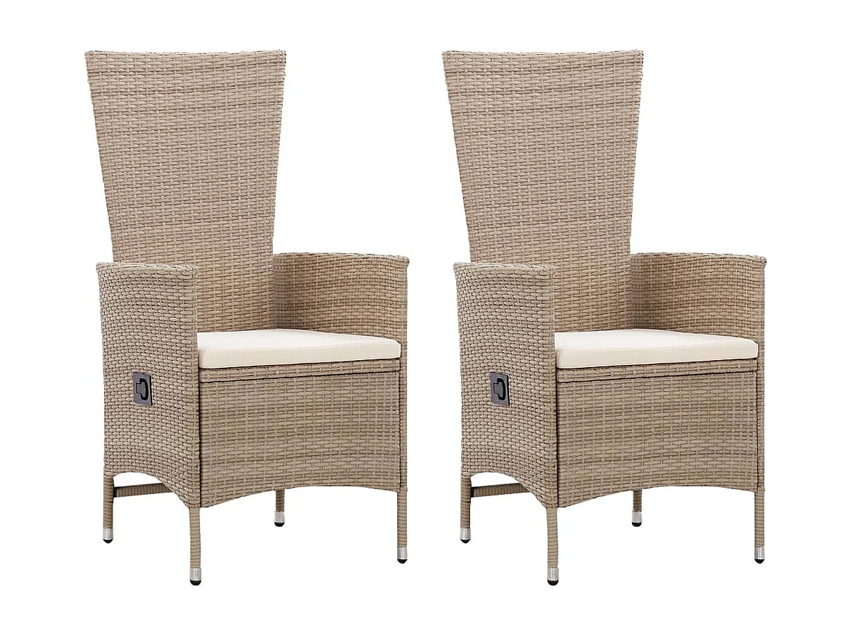 Chaises d'extérieur lot de 2 avec coussins Résine tressée Beige