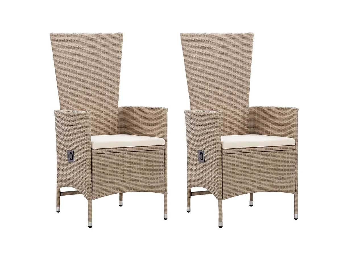 Chaises d'extérieur lot de 2 avec coussins Résine tressée Beige