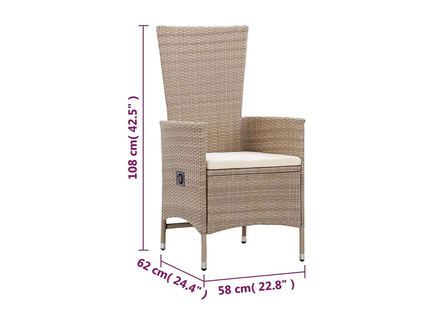 Tuinstoelen 2 st met kussens poly rattan beige