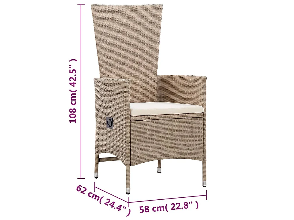Sedie da Esterno 2 pz con Cuscini in Polyrattan Beige