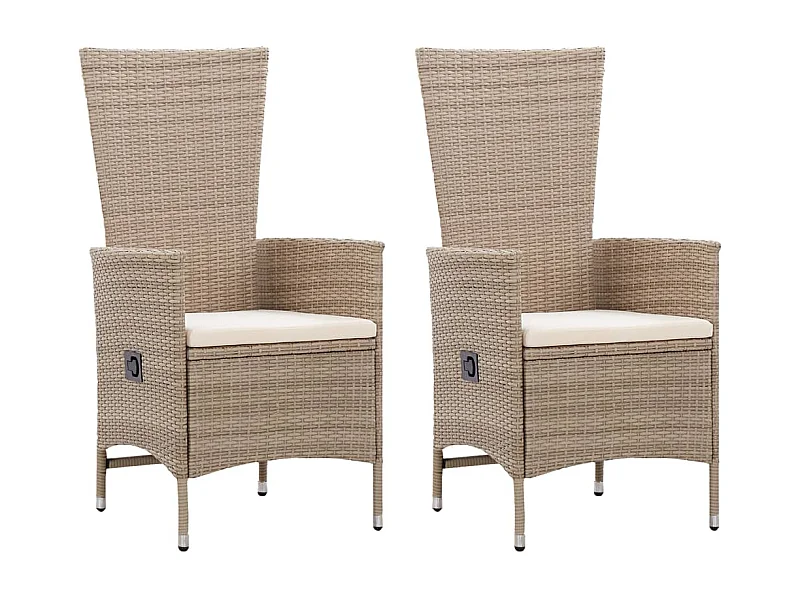 Chaises d'extérieur lot de 2 avec coussins Résine tressée Beige