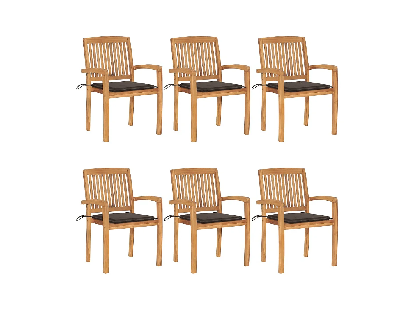 Tuinstoelen stapelbaar 6 st met kussens massief teakhout