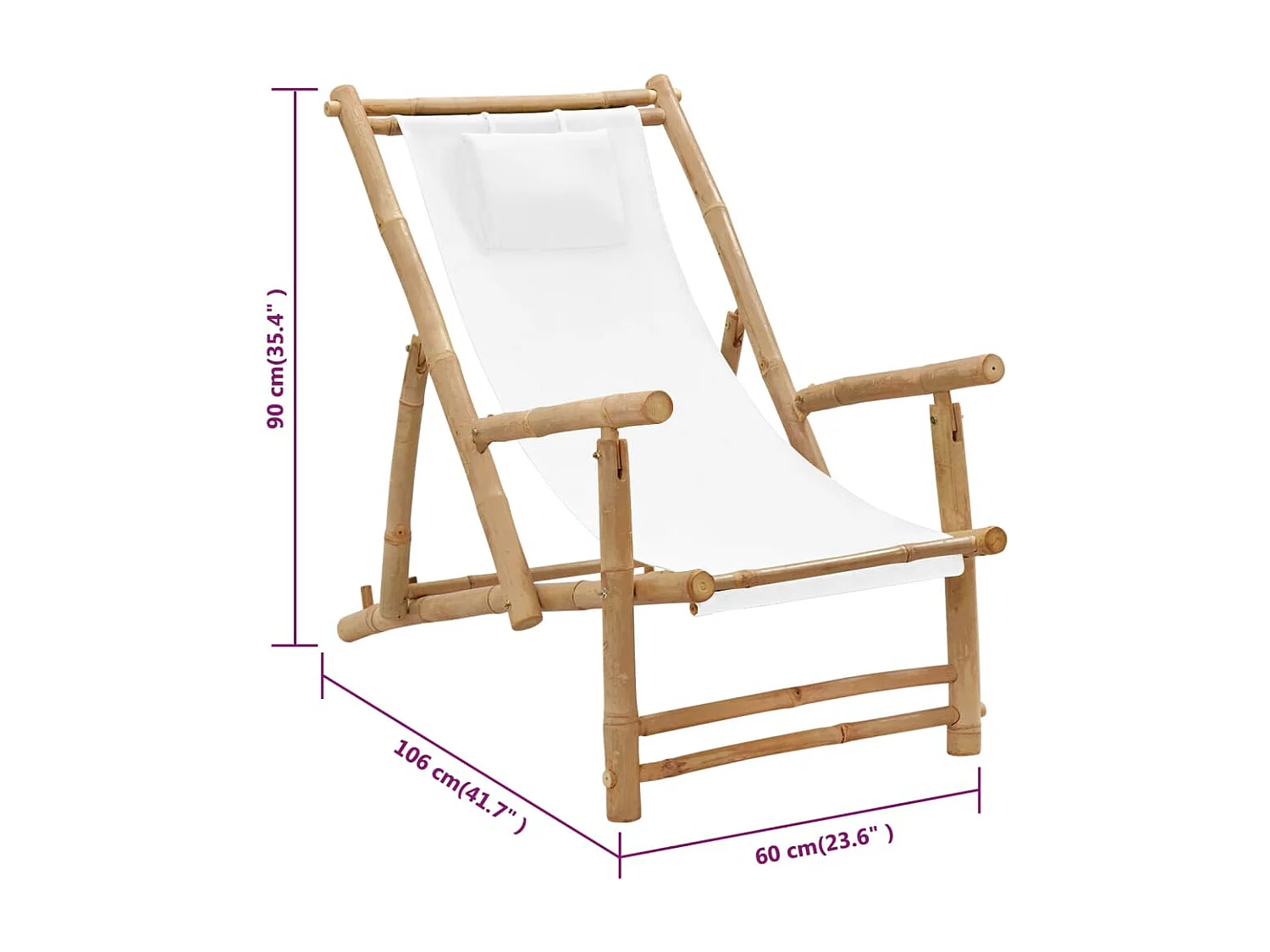 Chaise de terrasse Bambou et toile Blanc crème