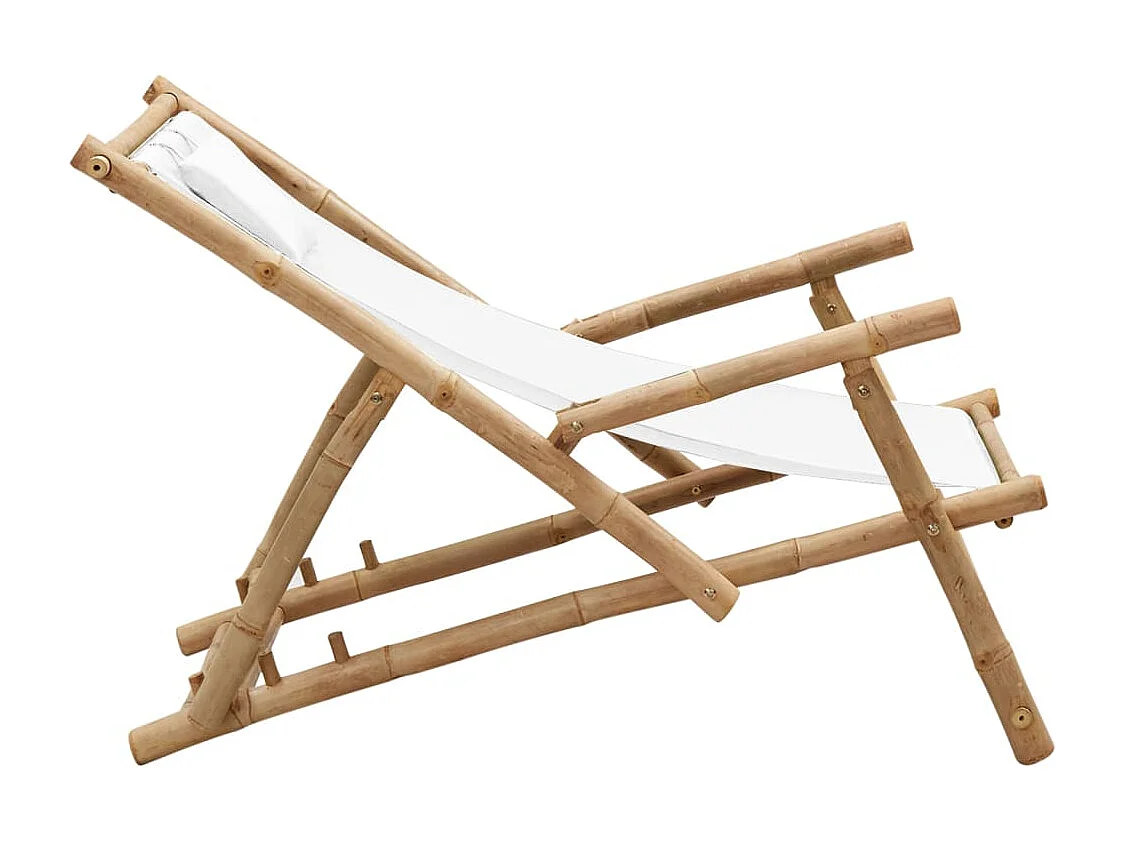 Chaise de terrasse Bambou et toile Blanc crème