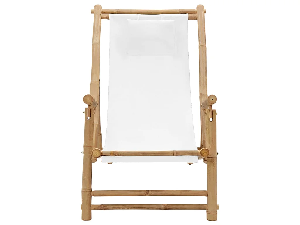 Terrasstoel bamboe en canvas crèmewit