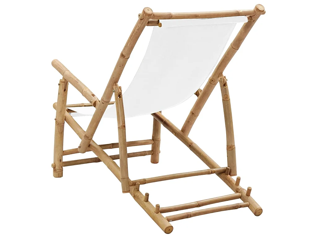 Terrasstoel bamboe en canvas crèmewit