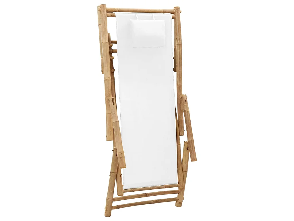 Terrasstoel bamboe en canvas crèmewit