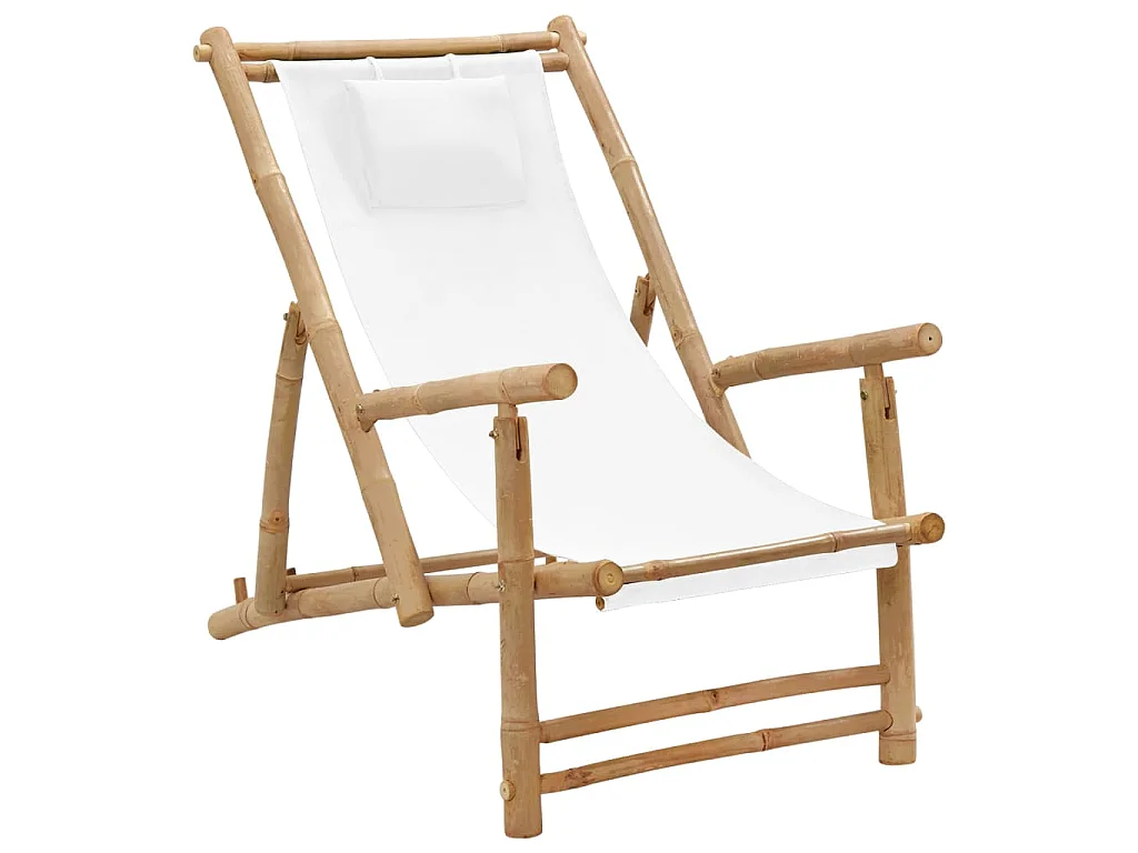 Cadeira de terraço em bambu e lona branco nata