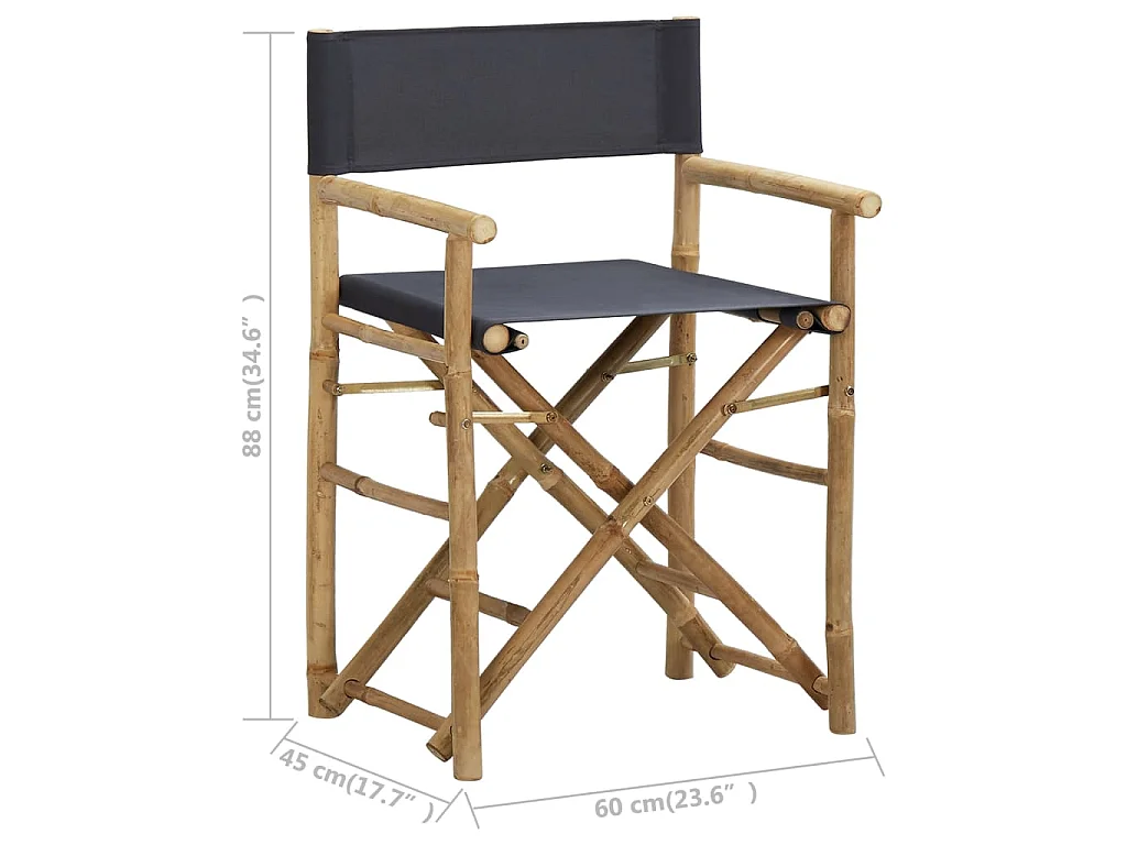 Chaises pliables de directeur lot de 2 Gris foncé Bambou tissu