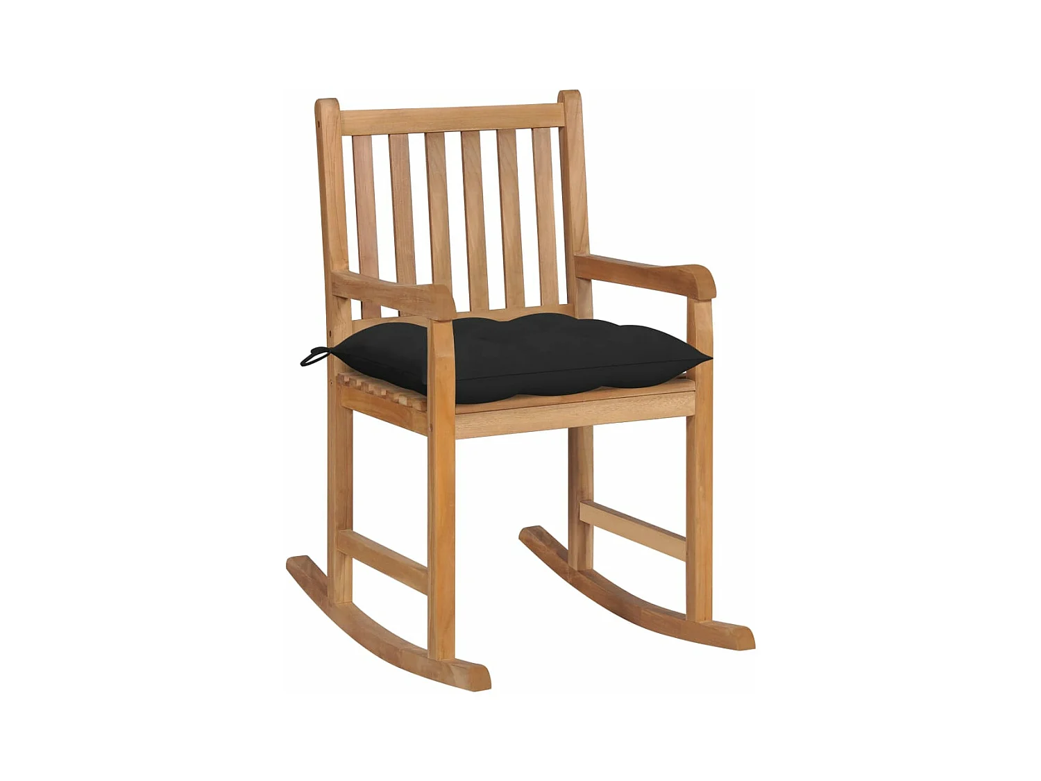 Schaukelstuhl mit Schwarzem Kissen Massivholz Teak