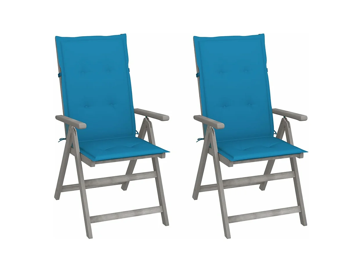 Chaises inclinables de jardin lot de 2 et coussins Bois acacia